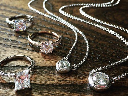 Moissanite rings and necklaces