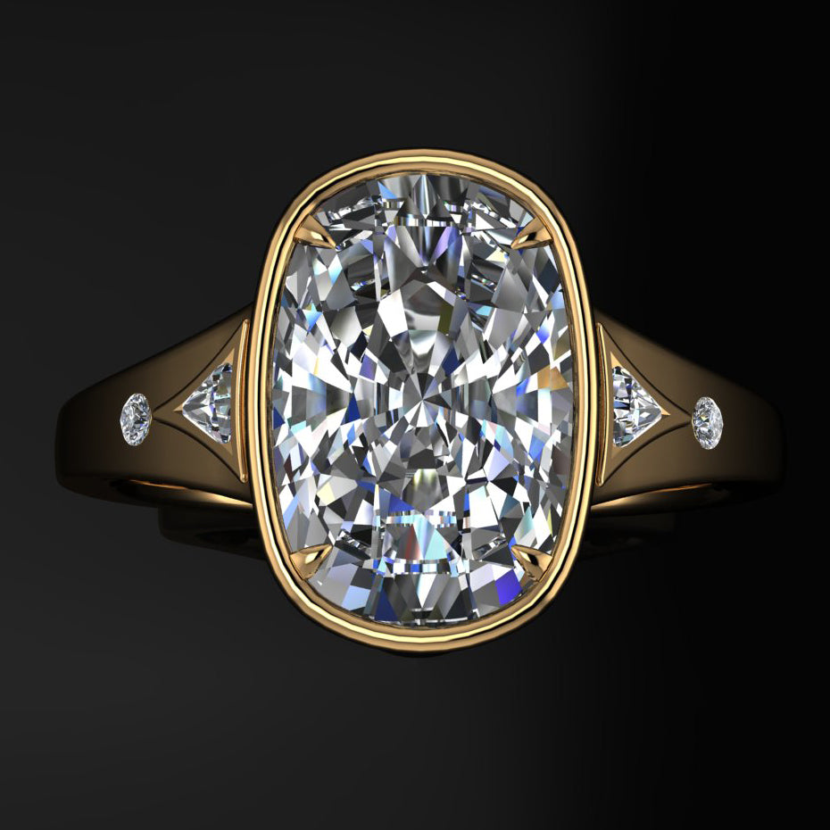 Taylor Swift inspired vintage engagement ring with a 3 carat antique cushion lab created diamond, bezel set with petite claw prongs, Travis Kelce ring, Taylor Swift ring 2025 - top view
