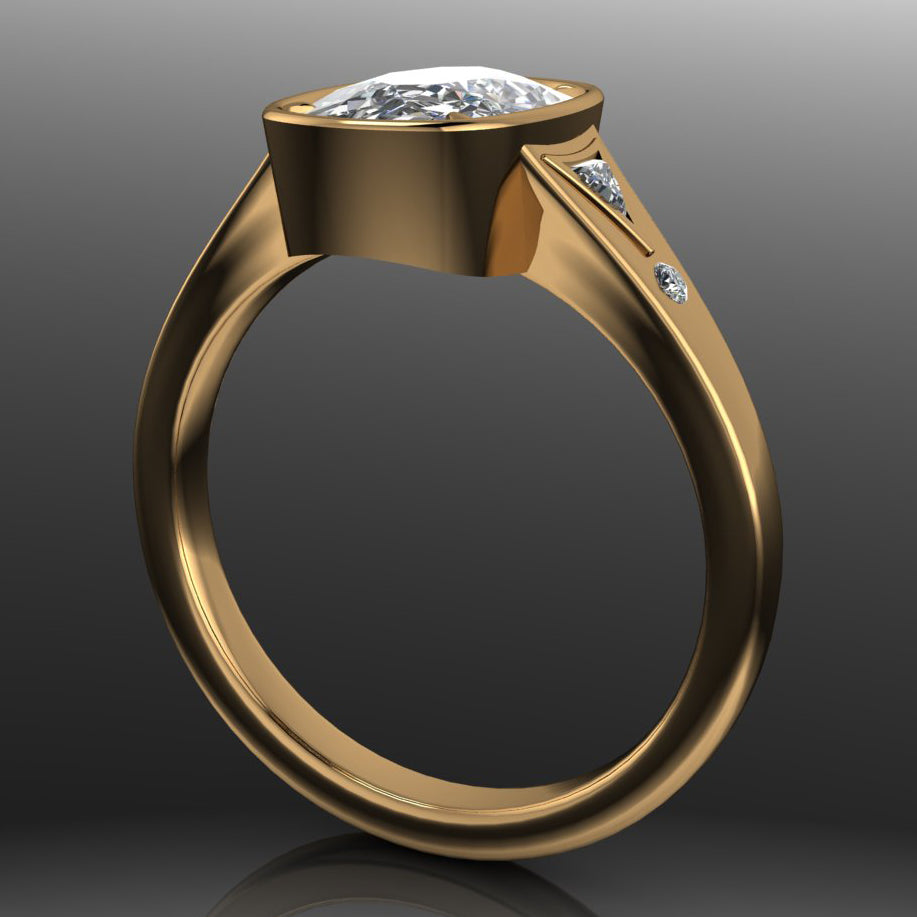 Taylor Swift inspired vintage engagement ring with a 3 carat antique cushion lab created diamond, bezel set with petite claw prongs, Travis Kelce ring, Taylor Swift ring 2025 - through finger view