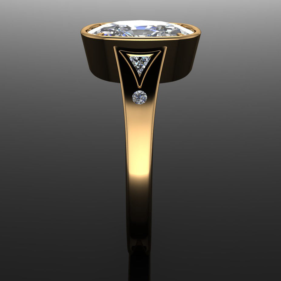 Taylor Swift inspired vintage engagement ring with a 3 carat antique cushion lab created diamond, bezel set with petite claw prongs, Travis Kelce ring, Taylor Swift ring 2025 - side view