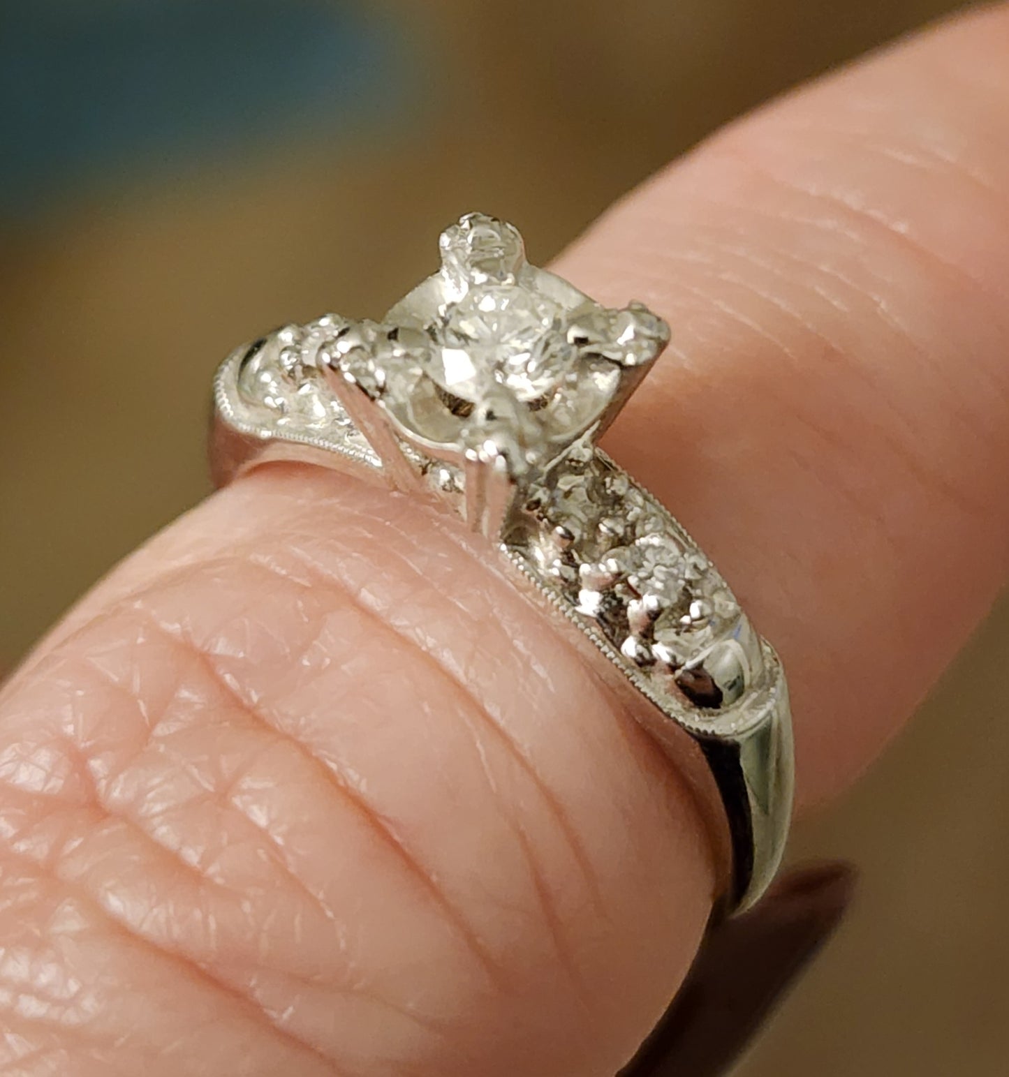 custom maya ring - elongated cushion cut crushed ice moissanite, angled side halo