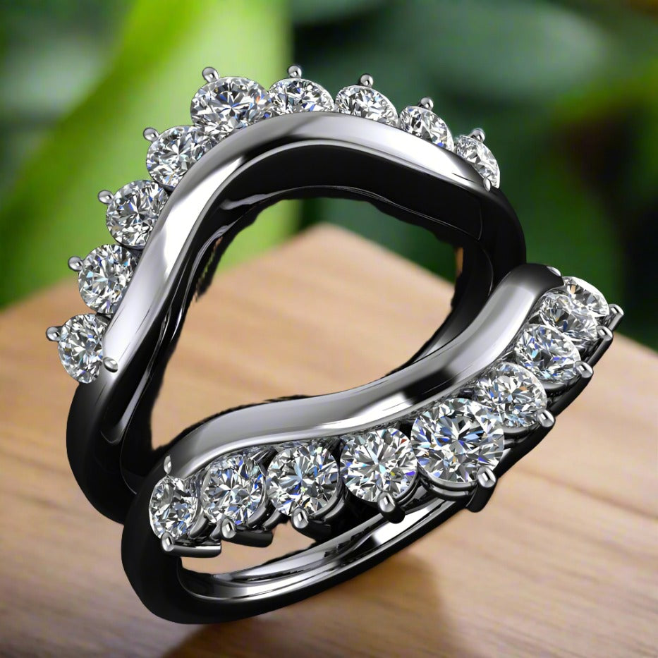 Contoured lab grown diamond wedding bands - angle