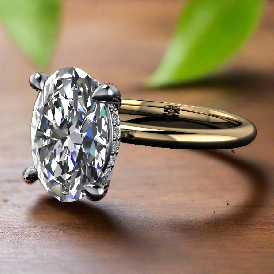 carat oval lab grown diamond engagement ring, diamond side halo