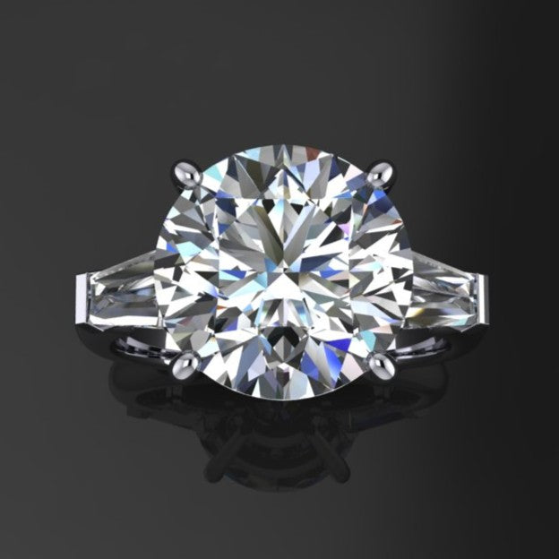5 carat round lab create diamond three stone ring - laurel - top view