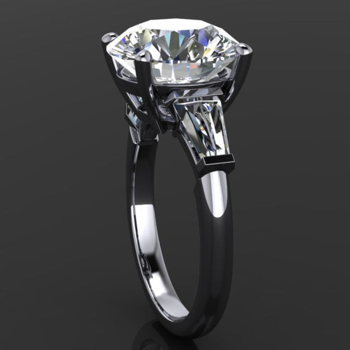 5 carat round lab create diamond three stone ring - laurel - angle view