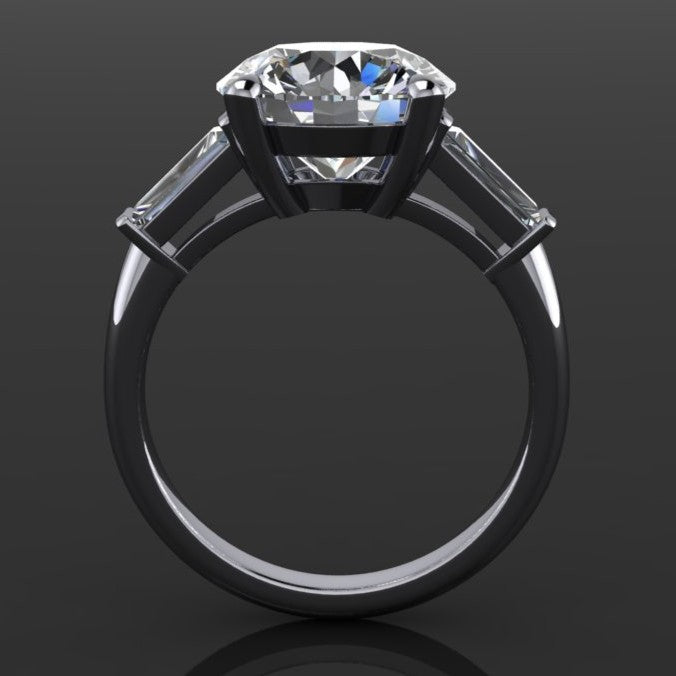 5 carat round lab create diamond three stone ring - laurel - profile view