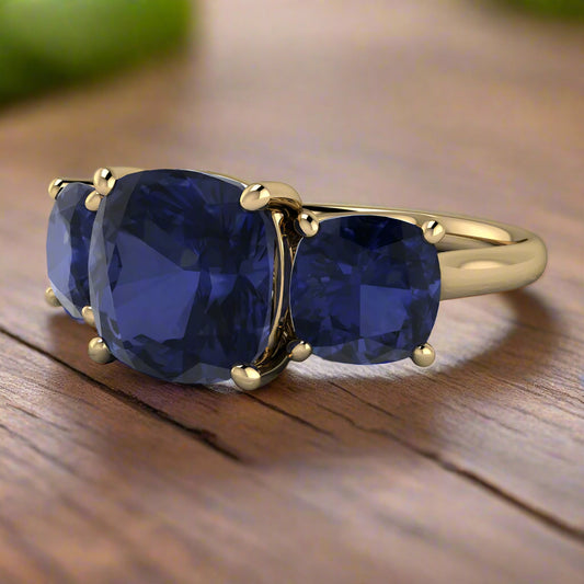 20 carat cushion sapphire and gold ring