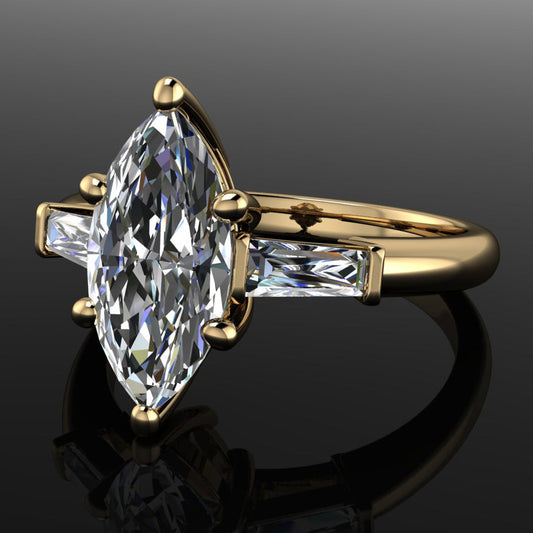 laurel ring – marquise shaped lab grown diamond engagement ring, laying flat