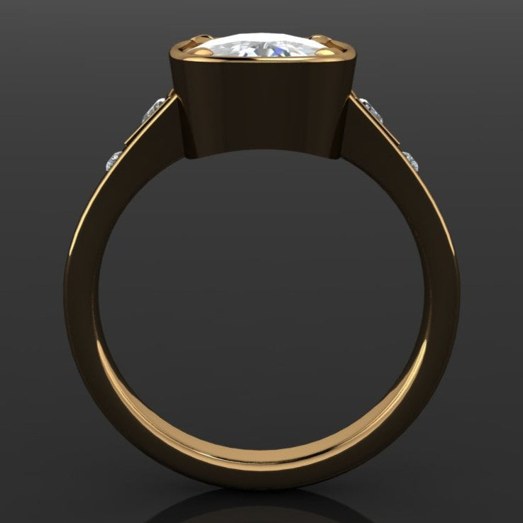 Taylor Swift inspired vintage engagement ring with a 6 carat antique cushion lab diamond, bezel set with petite claw prongs, Travis Kelce ring, Taylor Swift ring 2025 - through finger view