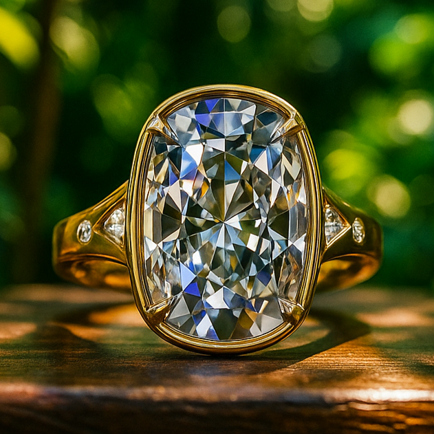 Taylor Swift inspired vintage engagement ring with a 6 carat cushion lab diamond, bezel set with petite claw prongs, Travis Kelce ring, Taylor Swift ring 2025 - top view