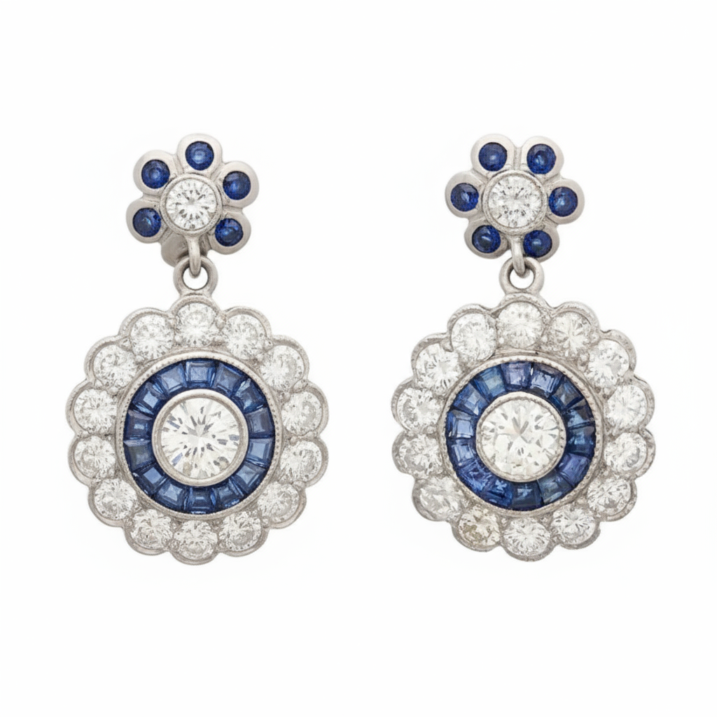 lab created sapphire and moissanite sterling silver dangle earrings