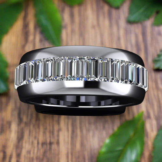 mens moissanite and platinum eternity band - top view