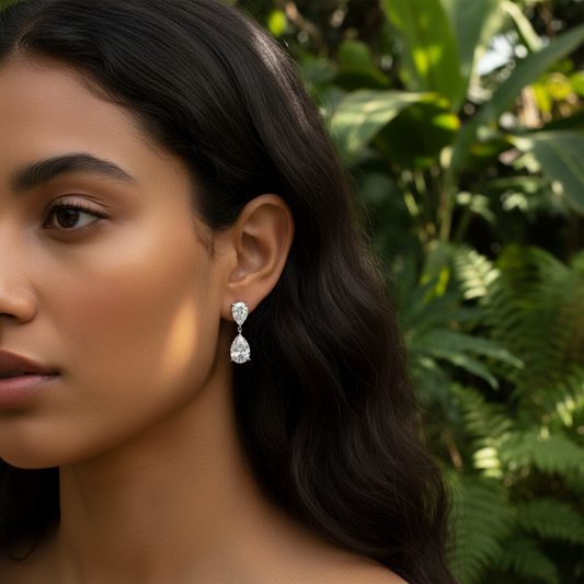 5 carat pear sophia richie dangle earrings model