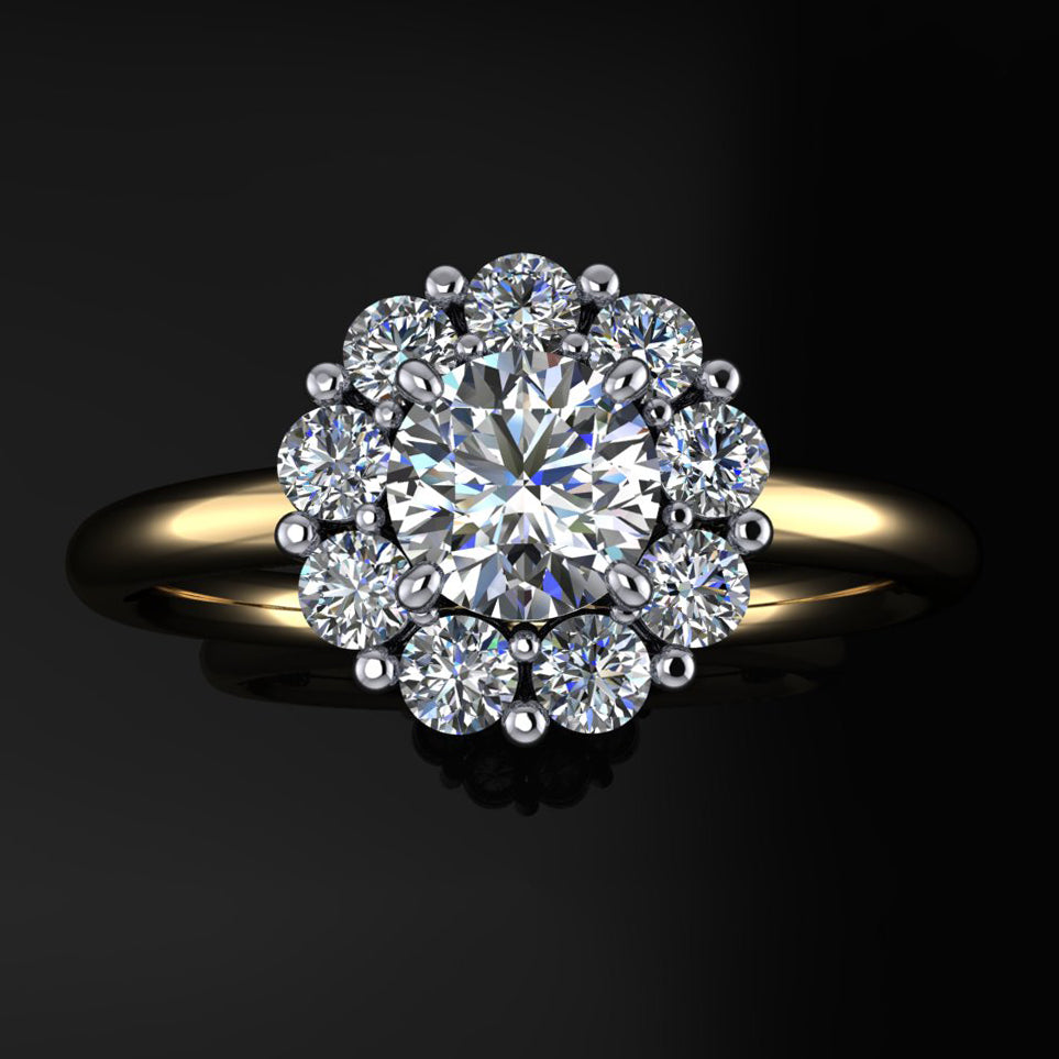 helene ring - cluster style halo moissanite engagement ring - top view