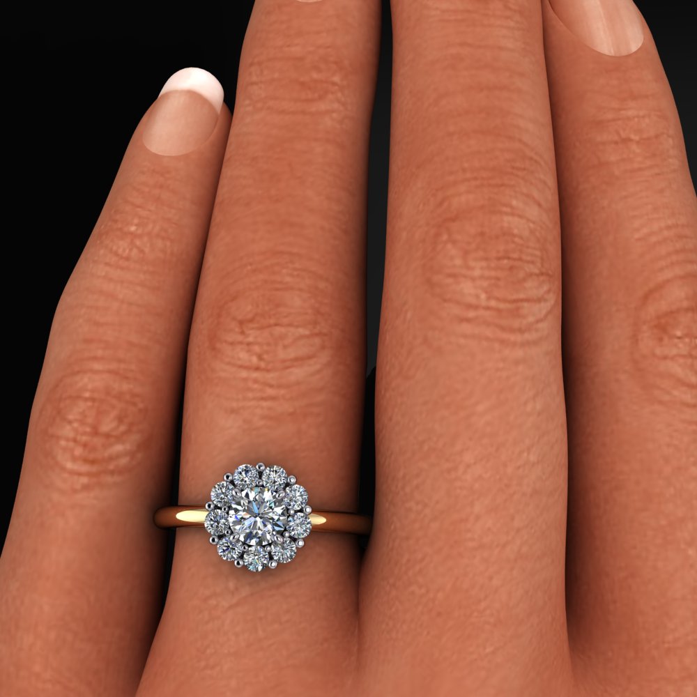 helene ring - cluster style halo moissanite engagement ring - model shot