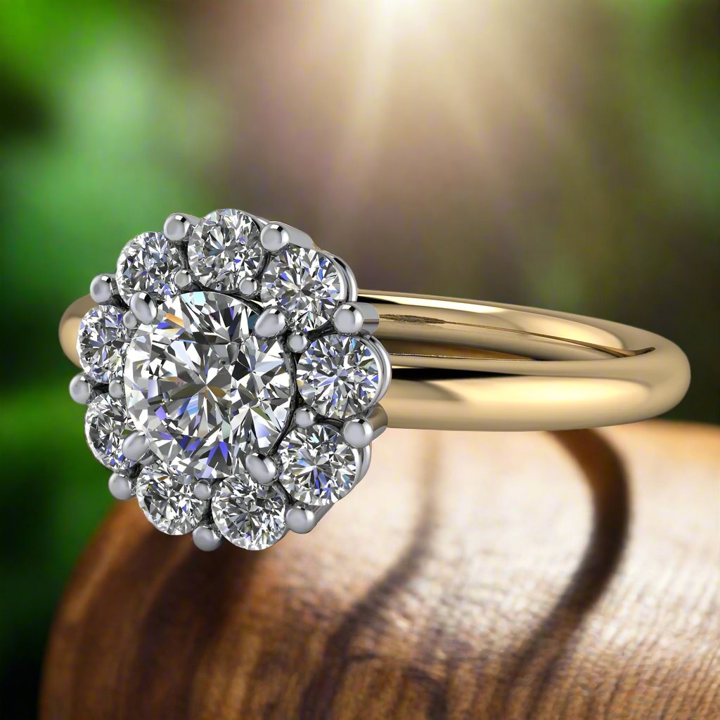 helene ring - cluster style halo moissanite engagement ring - laying down view