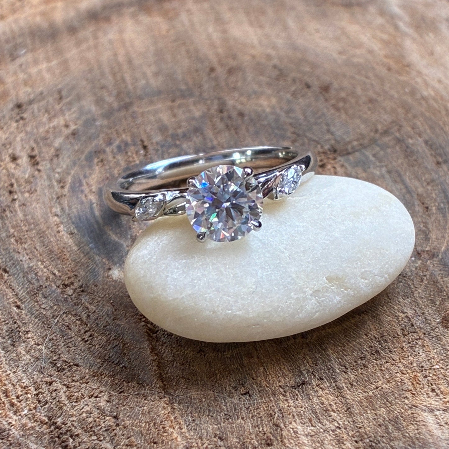 1 carat round moissanite engagement ring, ZAYA moissanite leaf ring, secret garden ring, nature inspired - photo of the actual ring - front view