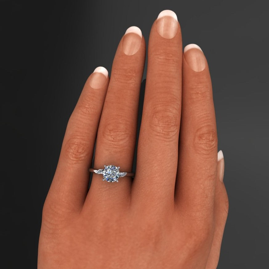 Private Listing for Eli - 1 carat round moissanite engagement ring, ZAYA moissanite leaf ring, secret garden ring, nature inspired - J Hollywood Designs