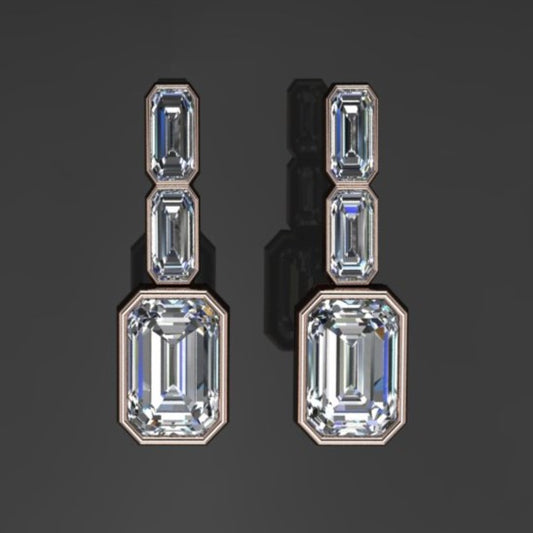 Taylor earrings - 1.5 total carat bezel set emerald moissanite earrings - J Hollywood Designs