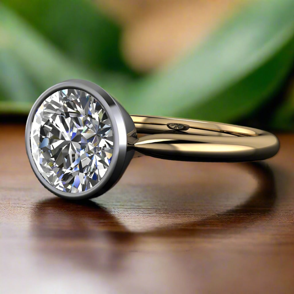 jules ring – carat round moissanite engagement ring, bezel set ring