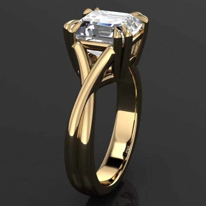 2 carat asscher moissanite ring with a 3.5mm wide band - side view