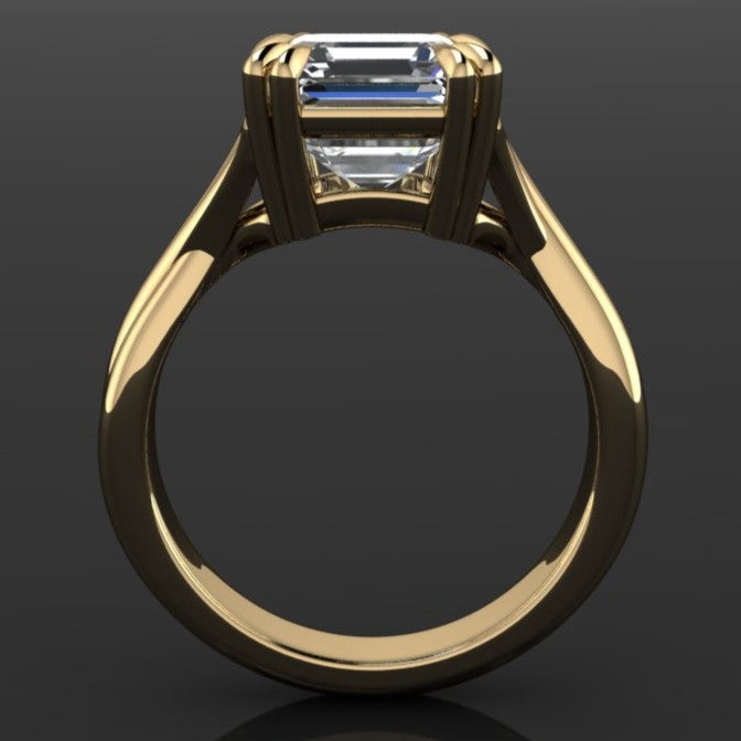 2 carat asscher moissanite ring with a 3.5mm wide band - profile view