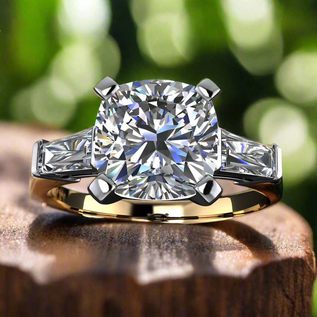 laurel ring – cushion moissanite engagement ring, baguette ring