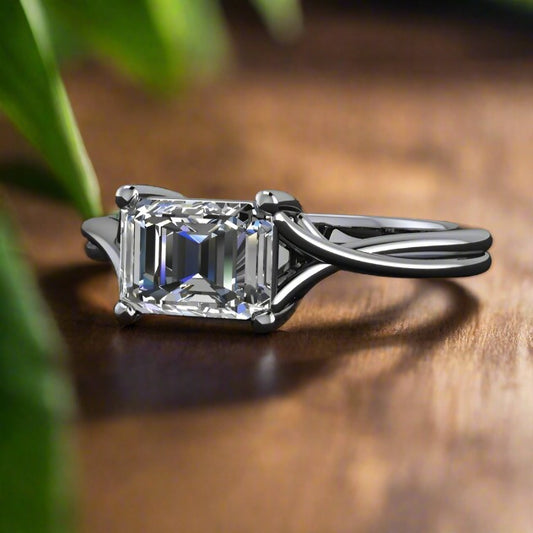 1 carat emerald moissanite, east west bridal engagement ring