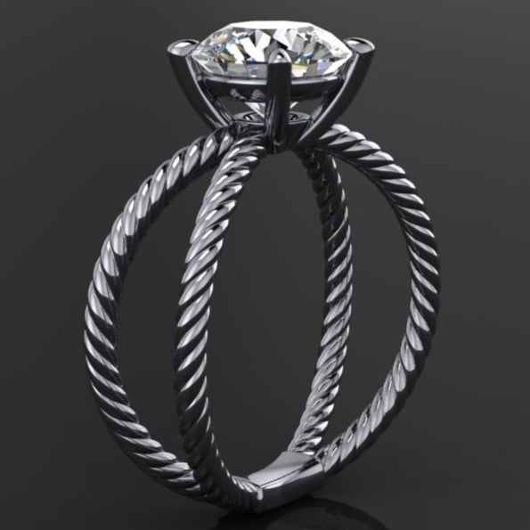 2 carat round moissanite engagement ring - raven ring - side view