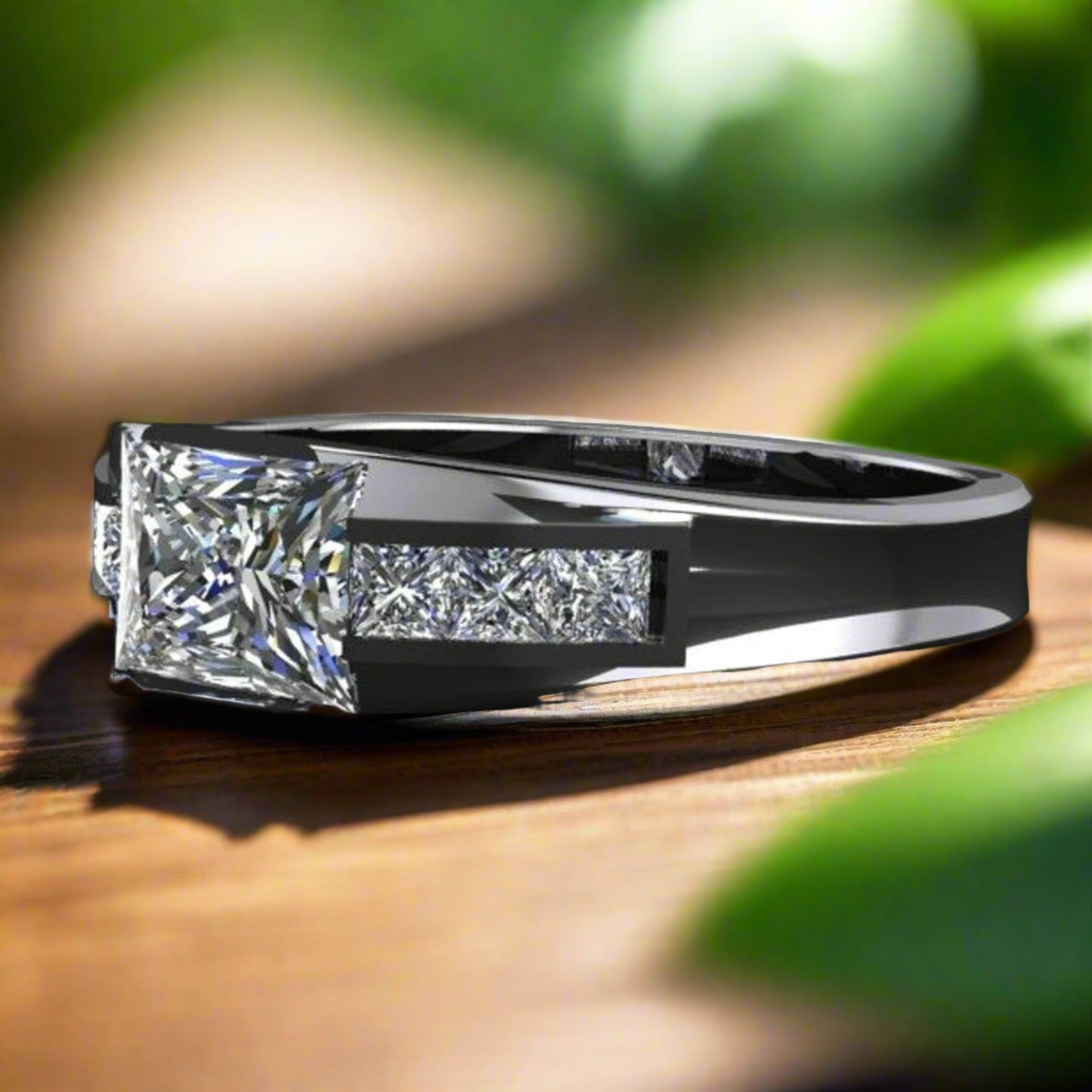 fernando ring men's gold wedding band, carat radiant cut