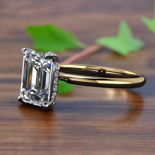 2 carat emerald lab grown diamond solitaire with hidden halo