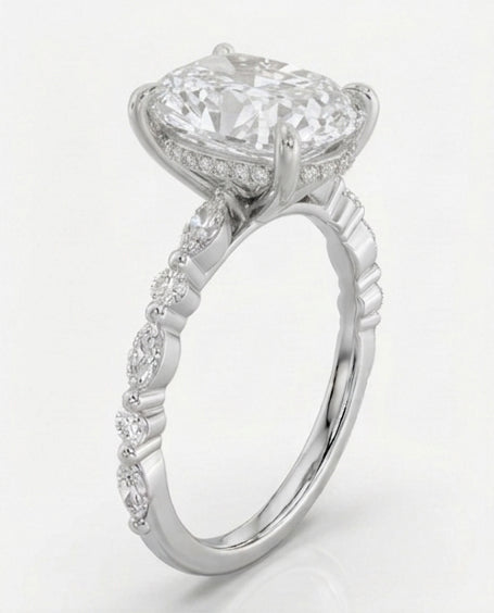 allie wedding set - elongated cushion cut lab grown diamond engagement ring, vintage inspired ring, matching wedding band