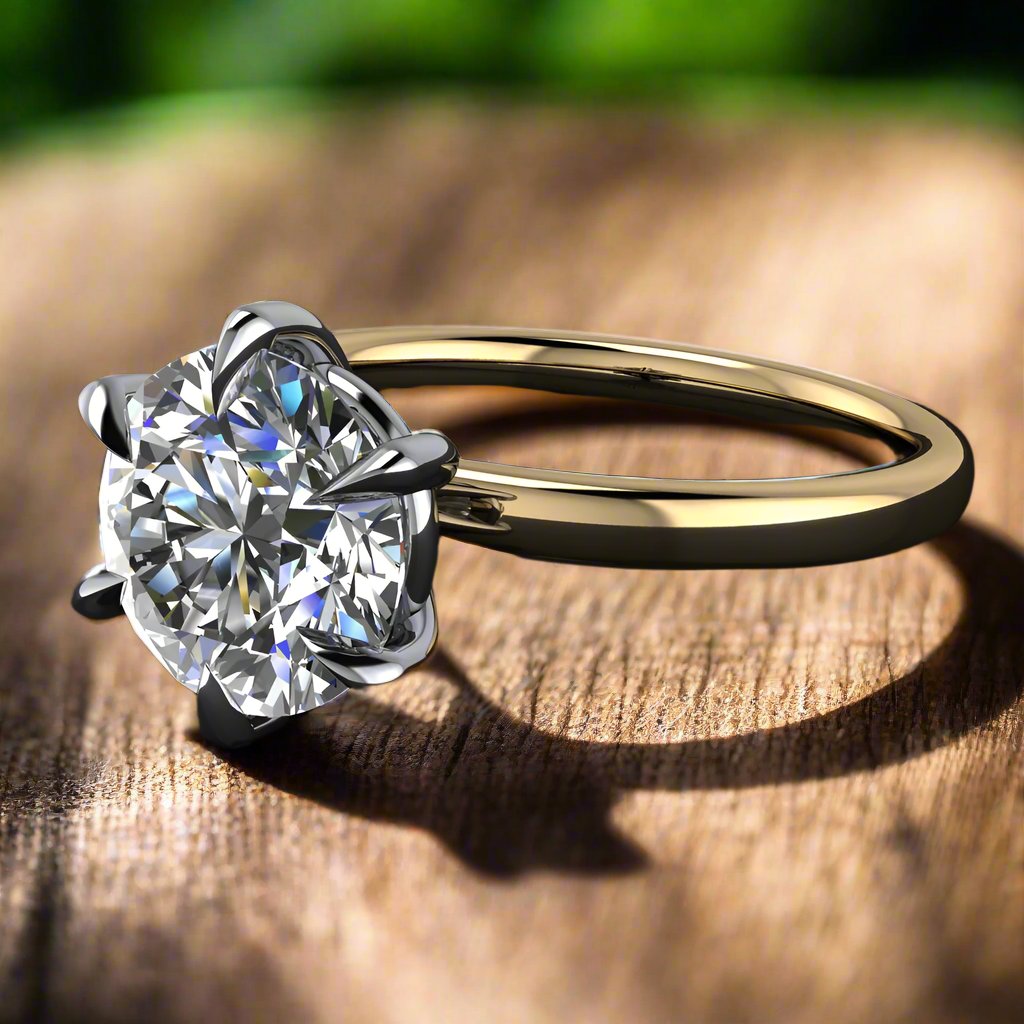 carat round moissanite engagement ring ruby ring, claw prongs