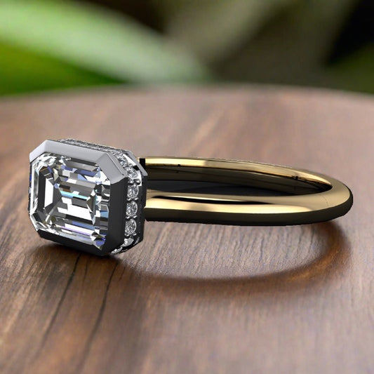 halle ring - 2 carat lab grown diamond emerald cut engagement ring, diamond side halo ring