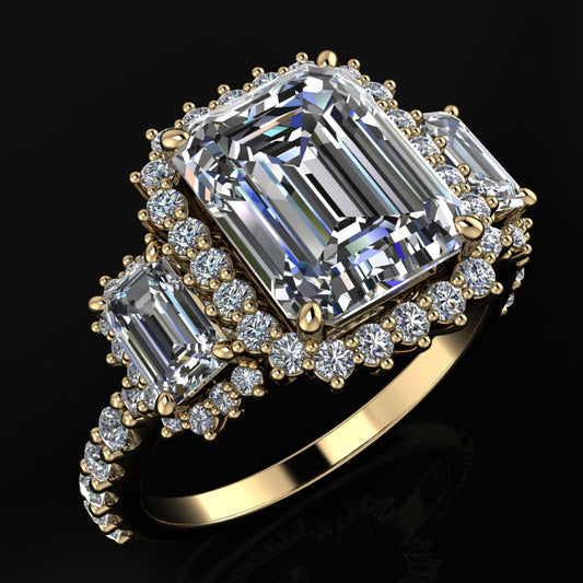 grace ring - 2 carat emerald cut halo engagement ring - angle view