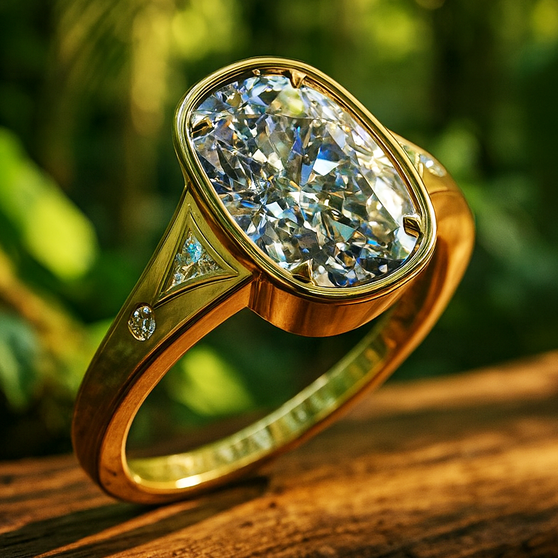 Taylor Swift inspired vintage engagement ring with a 3 carat antique cushion lab created diamond, bezel set with petite claw prongs, Travis Kelce ring, Taylor Swift ring 2025 - angle view