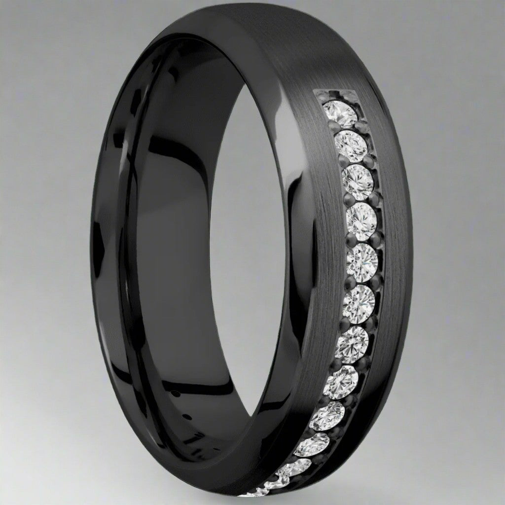 diesel ring - black zirconium and lab created diamond men's band - profile view