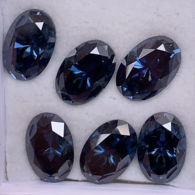 image of oval blue moissanite stones