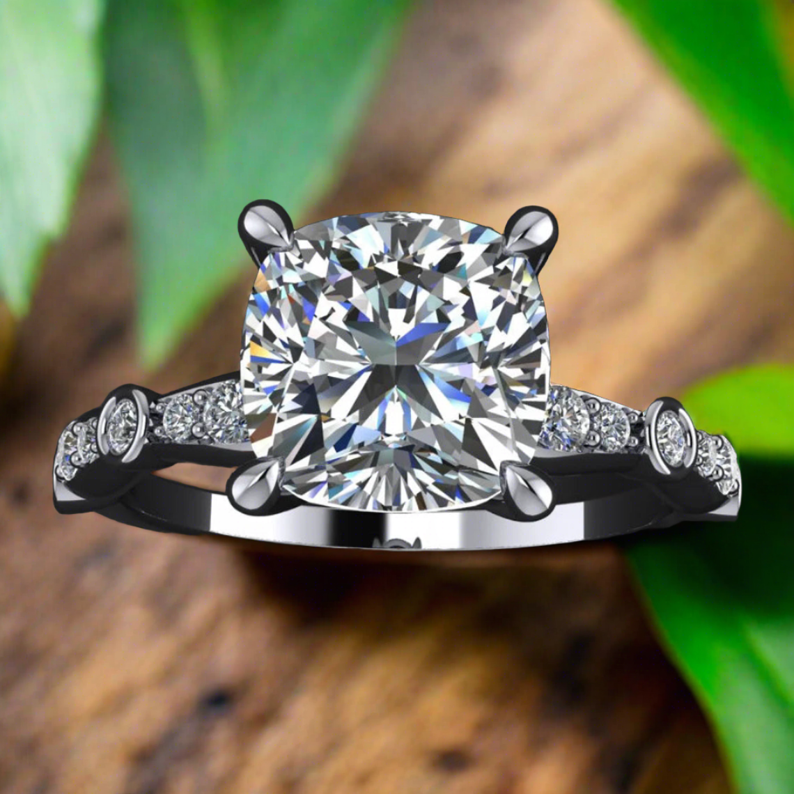 amelia ring - 2 carat cushion cut NEO moissanite engagement ring, colorless moissanite - J Hollywood Designs