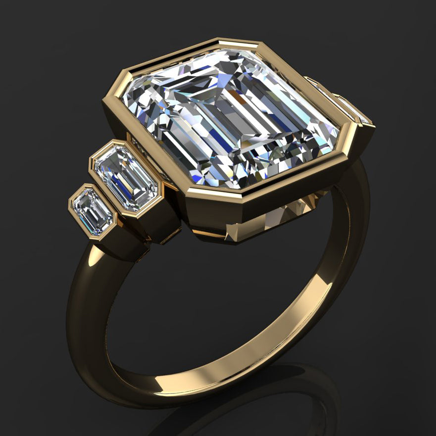 3.5 carat emerald moissanite 5 stone ring side view