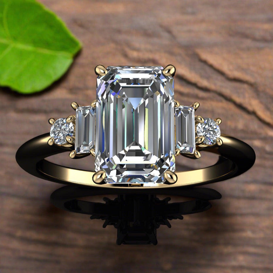 carat emerald ring, stone ring, d color moissanite gillian ring