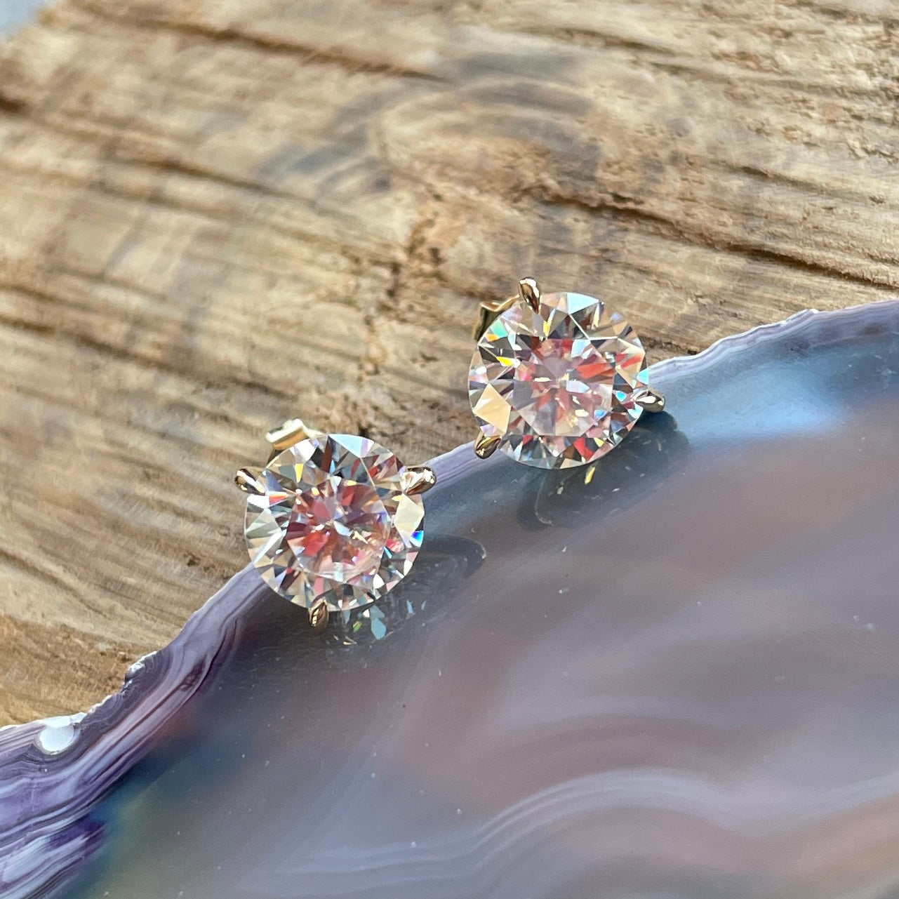 4 carat moissanite earrings, 14k gold stud earrings - J Hollywood Designs