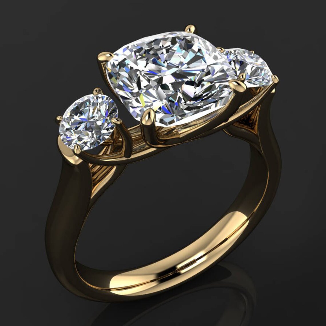 eden ring - 2 carat NEO moissanite engagement ring, 3 stone anniversary band - J Hollywood Designs