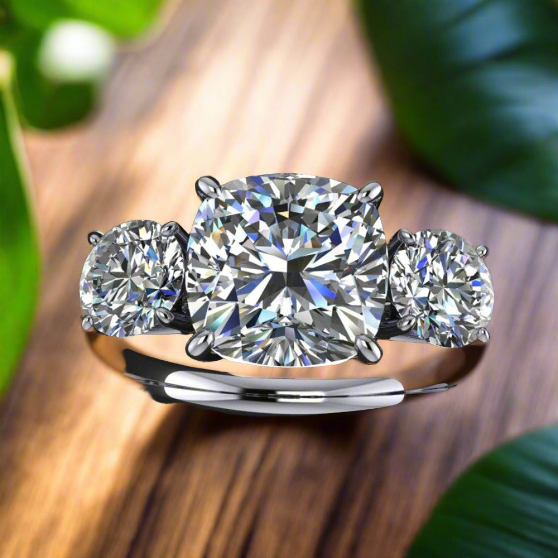 eden ring - 2 carat NEO moissanite engagement ring, 3 stone anniversary band - J Hollywood Designs