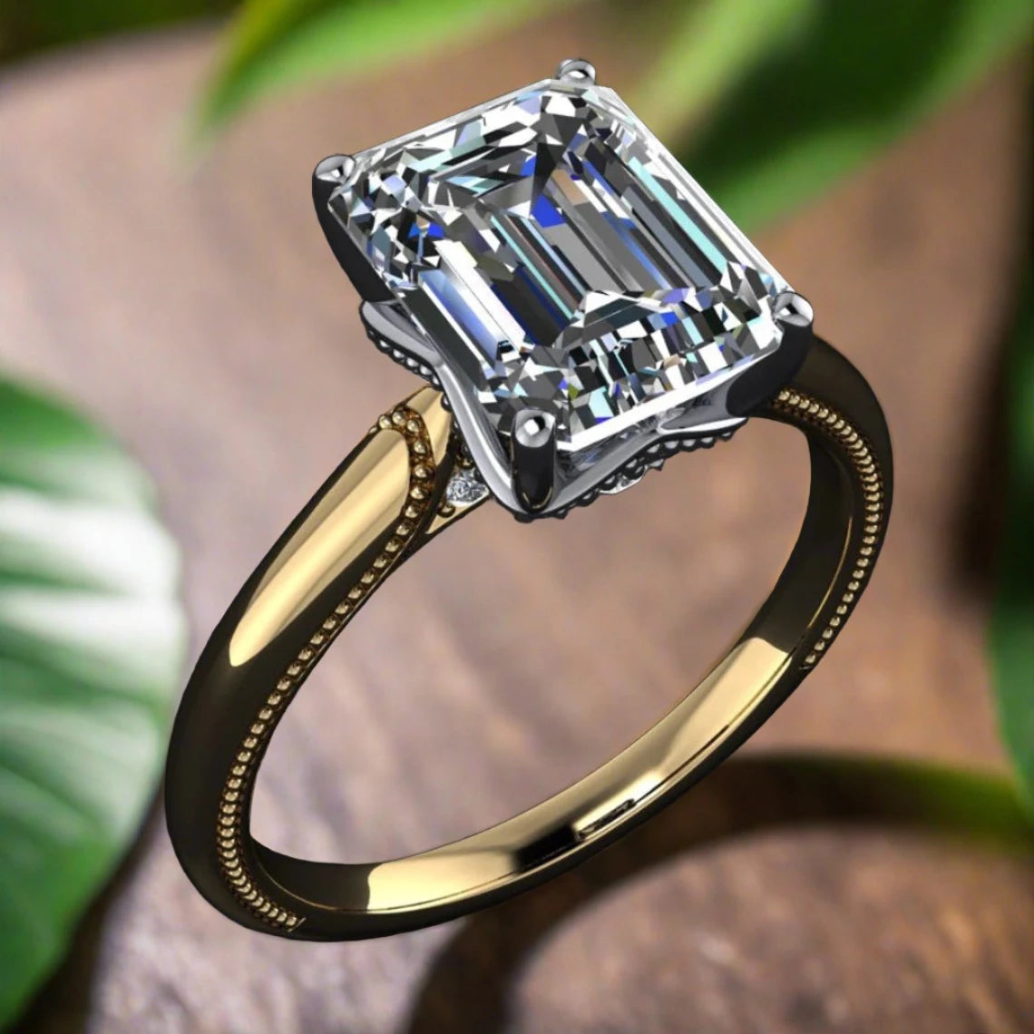 cecily ring – carat emerald NEO moissanite two-toned engagement ring