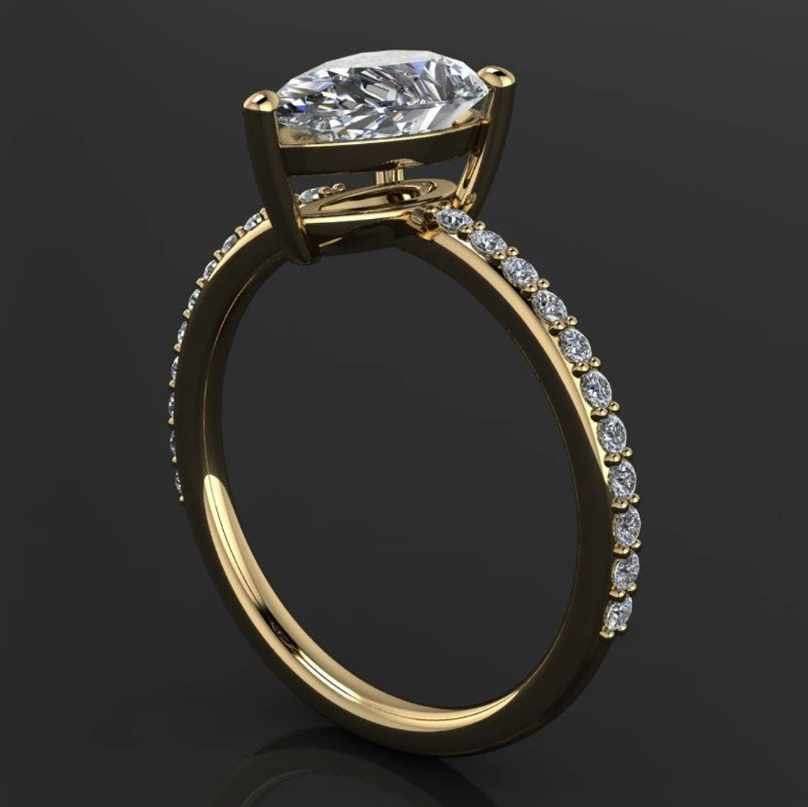 eliza ring - 2 carat pear cut NEO moissanite engagement ring, diamond pave shank - J Hollywood Designs