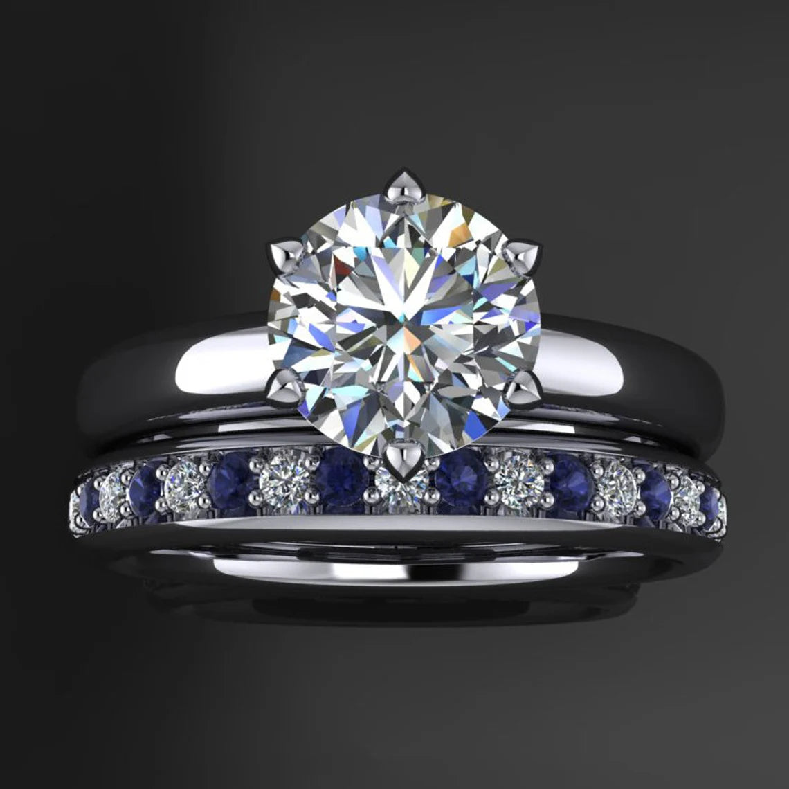 jolie ring – 1 carat colorless round NEO moissanite and sapphire wedding set, moissanite engagement ring - J Hollywood Designs