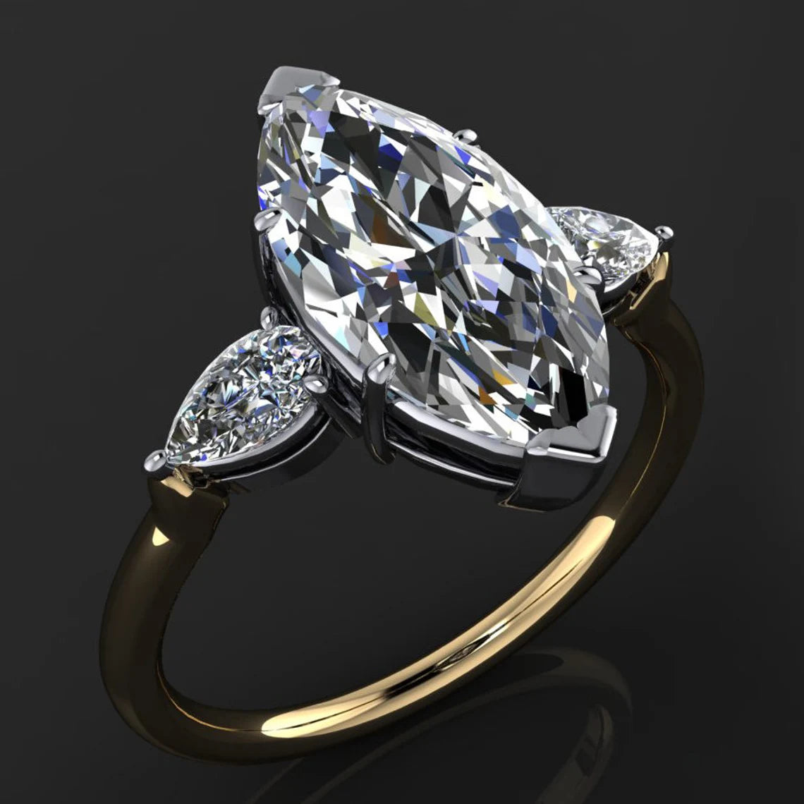 erica ring - 3 carat marquise moissanite engagement ring, ZAYA moissanite 3 stone ring - J Hollywood Designs