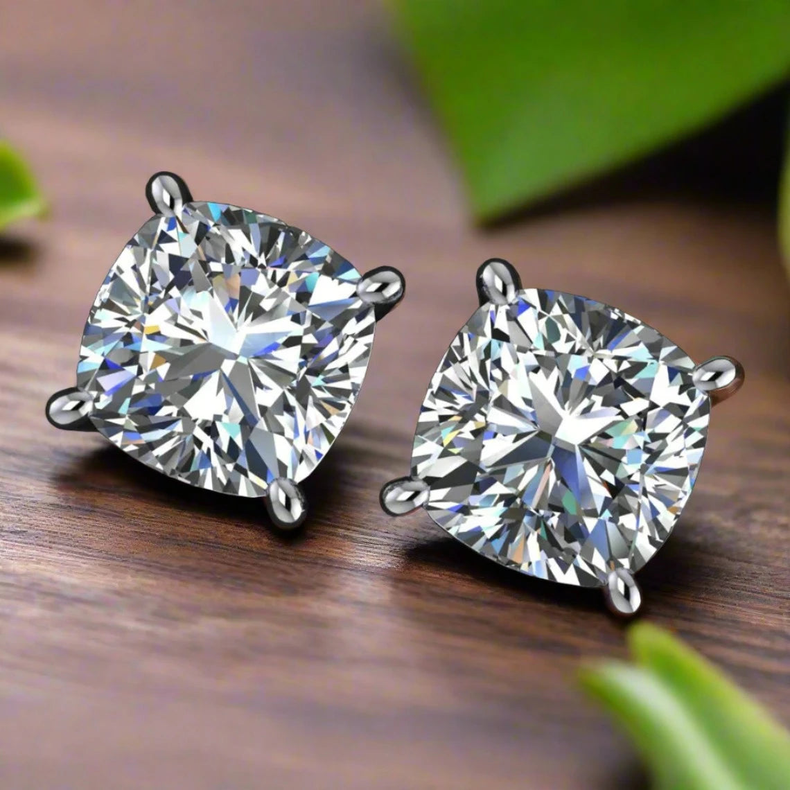 cushion moissanite stud earrings, 3.5 carat total weight - J Hollywood Designs