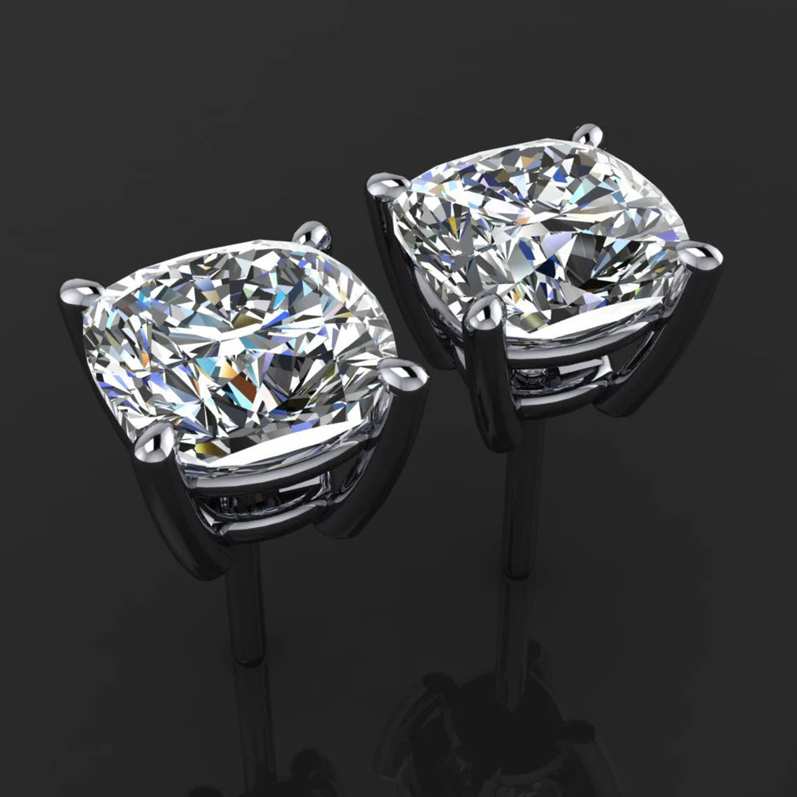 cushion moissanite stud earrings, 3.5 carat total weight - J Hollywood Designs